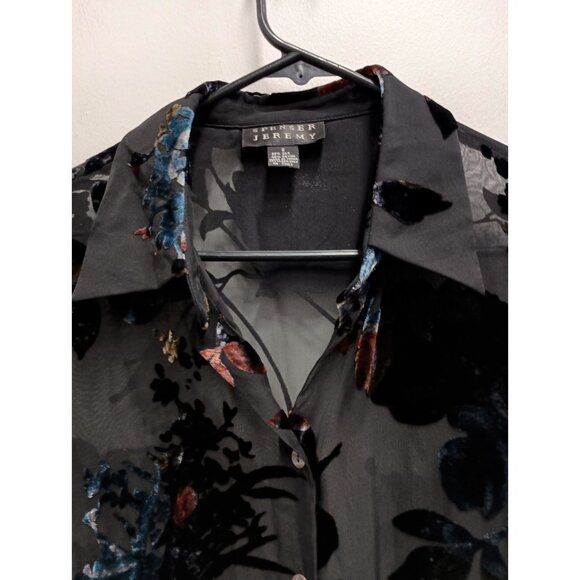 VTG Y2K Spenser Jeremy Top Womens Size 8 Black Burnout Velvet Floral Silk Gothic - Picture 2 of 12